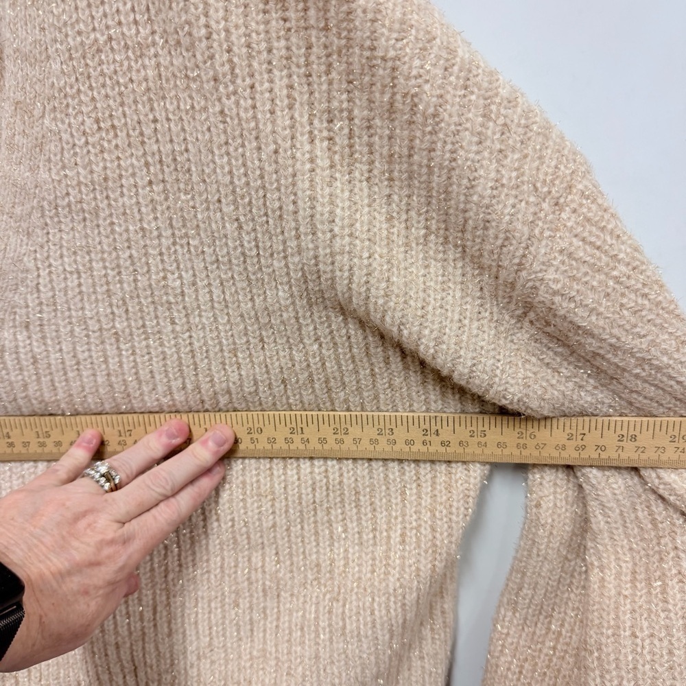Boden Oversized V Neck Cable Knkt Pullover Cream Metallic Sweater Size 14 - Picture 11 of 13